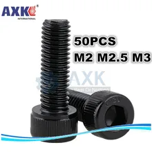 AXK M2 M2.5 M3 50 шт. Метрическая резьба легированная сталь черный класс 12,9 DIN912 Шестигранная крышка модель игрушечного автомобиля болты