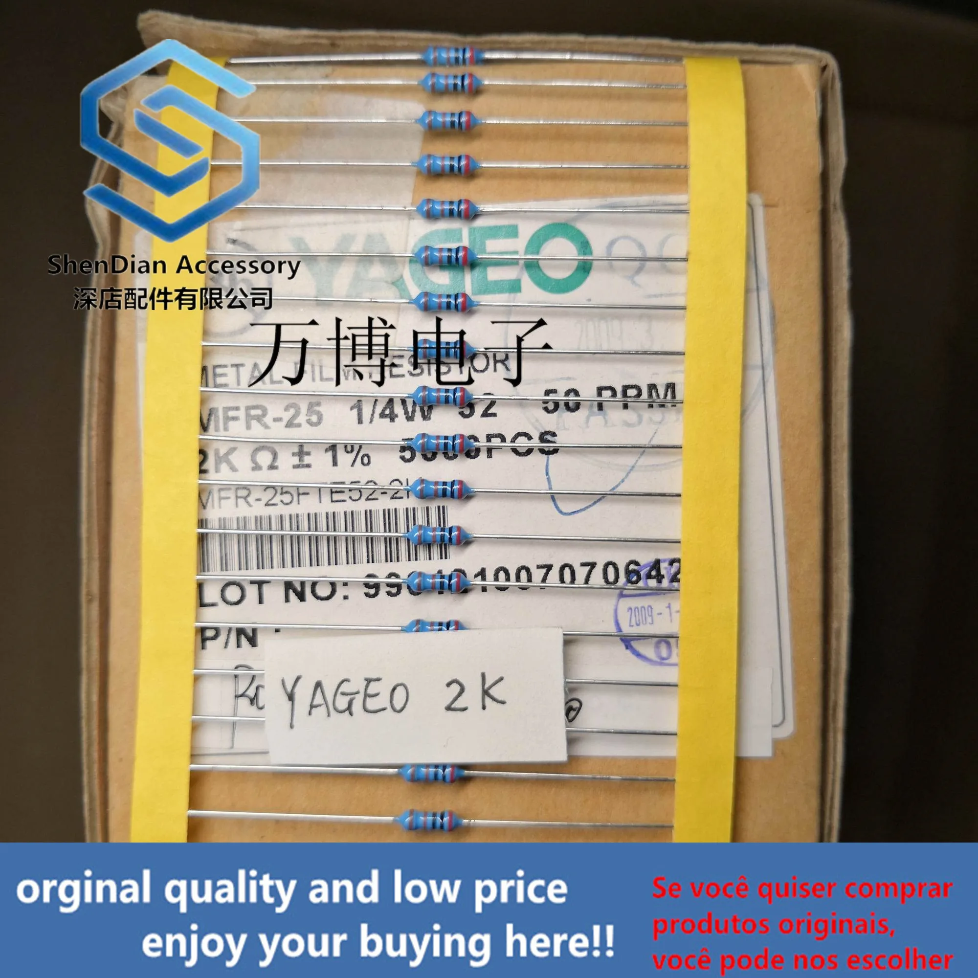 

30pcs only orginal new Resistance Yageo resistance 1/4W 0.25W 2K 2000 ohms can pay