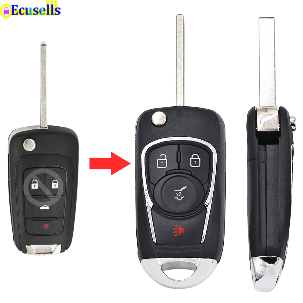 4 Button modified flip remote Key Shell case fob for Chevrolet Malibu Impala Cruze Buick Encore Allure Lacrosse Regal HU100 | Автомобили и