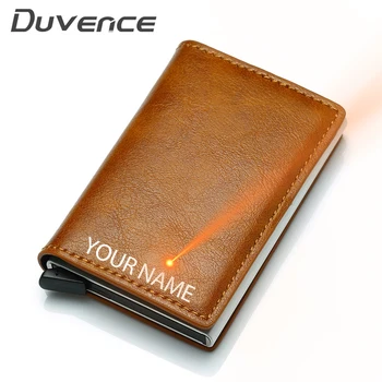 

Engraving Name Men Credit Card Holder RFID Blocking Bank Men Wallet Mini Purse Automatic ID Card Holder Money Bag for women