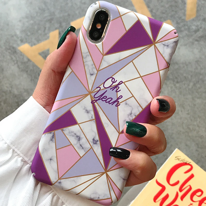 

Simple Geometric Marble Pattern Scrub Phone Case for iPhone 6 6s 7 8 Plus X Xs XR Xs Max Hard PC Back Cover
