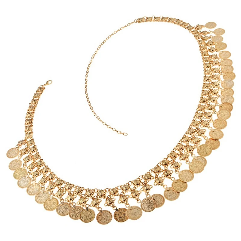 Gold Мода Сплав Монета Кисточкой Кулон живота цепь цепочка для тела на талию цепь гравировка пляж пояс - Цвет: Gold
