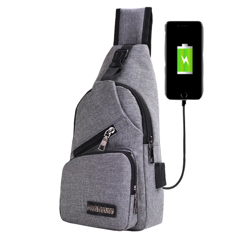 

New Style Men's Canvas USB Charging Chest Pack Backpack MEN'S Bag Korean-style Men's And Women's Chest Shoulder Bag