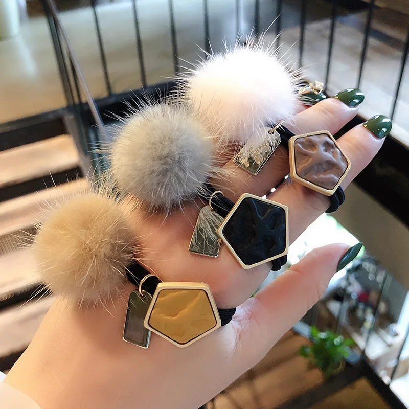 

Autumn and winter new mink hair accessories net red tie hair rubber band headdress girl hair ring Sen female tie head rope