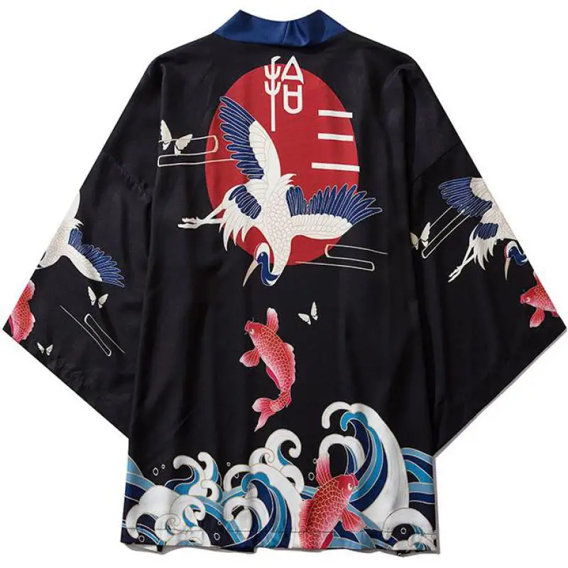 

Kimono Cardigan Men Beach Thin Asian Clothes Japanese Kimono Traditional Yukata Print Kimono Male Novelty Casual Cardigan Shirt