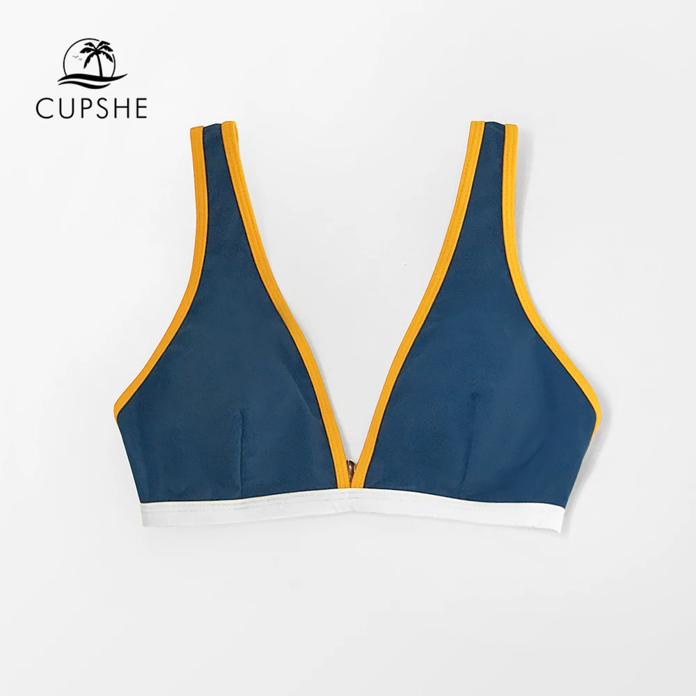 Swimwear Bikini-Top Cupshe Blue Women Padded-Bra Separate Bathing Sexy V-Neck Girls Stylish