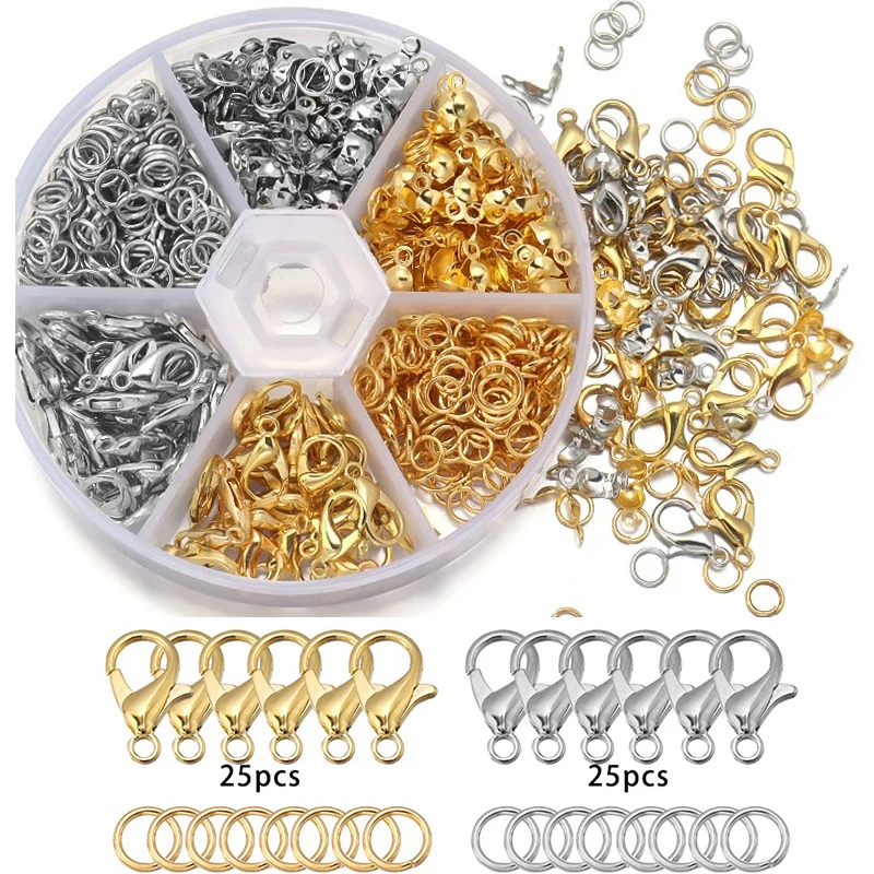 450-1450pcs/Box Jewelry Making Kits Lobster Clasp Open Jump Rings End Crimps Beads Box Sets Handmade Bracelet Necklace Findings