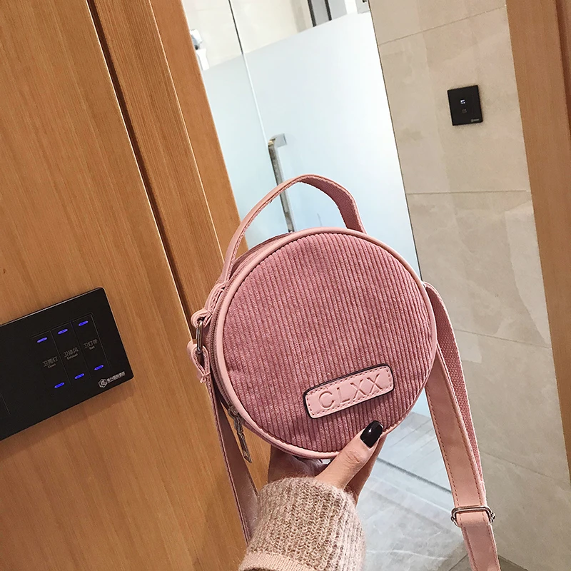 

Korean Kpop Mini Round Bag Women Canvas Candy Color Handbag Designer Girls Shoulder Bags Hot Clutch Pink Phone Pouch Purse