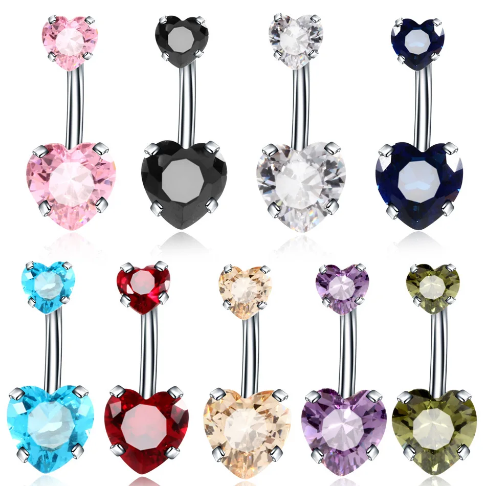 Zircon Fashion Surgical Stainless Steel Navel Piercing Heart Belly Button Rings Belly Piercing Body Jewelry Accessories 1pc