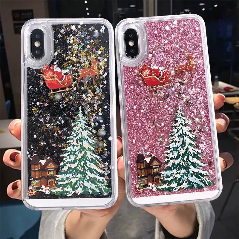 

Luxury Christmas tree and deer Liquid quicksand phone case for iphone XR X XS MAX cover for iphone 7 8 6 6s plus fundas coque
