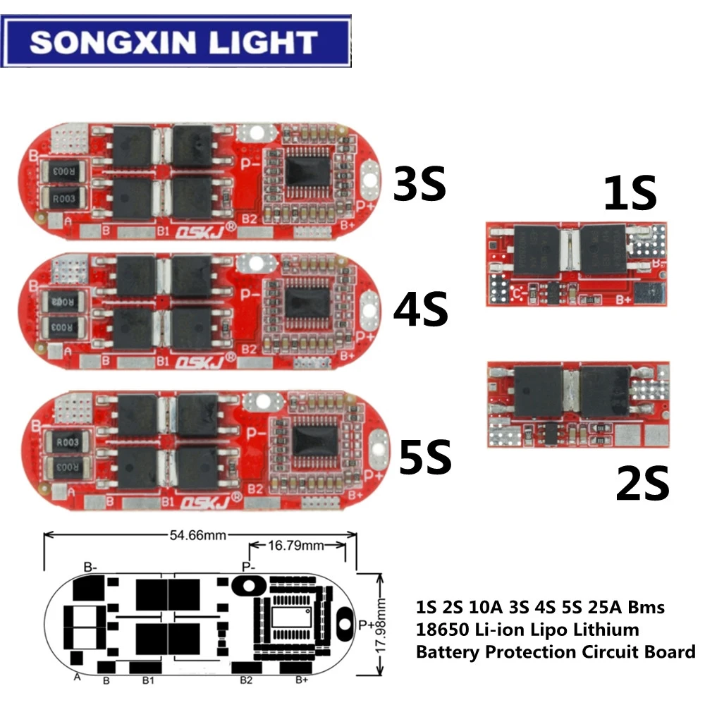 BMS 1S 2S 10A 3S 4S 25A Bms 18650 Защитная печатная плата для литий-ионной литий-полимерной