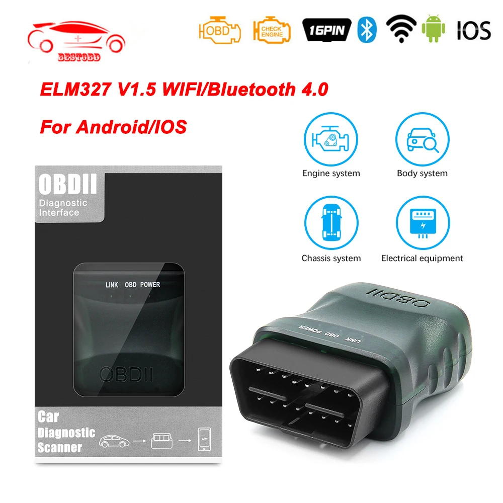 Автомобильный диагностический сканер ELM327 V1.5 прибор OBDII для Android/IOS Wi Fi Bluetooth 4