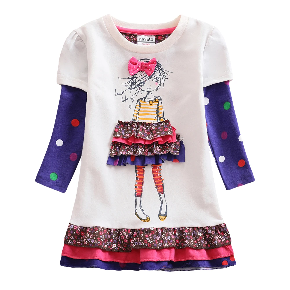 Girls Long Sleeve Dress Little pony Dress Spring Autumn Cotton Embroidered Girl Flowers for Kids Wearing Girls Dresses H6480D - Цвет: H3660 white