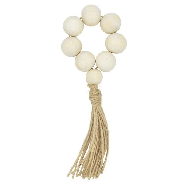 12Pcs Wood Bead Napkin Rings with Tassels Rustic Farmhouse Wood Beads Garland Wall Hanging Decor Weddings Home Decor 3
