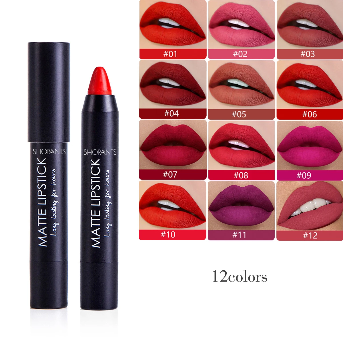 SHOPANTS 12 Colors Matte Lipsticks Waterproof Matte Lipstick Lip Sticks Cosmetic Easy To Wear Matte Batom Makeup Lipstick SHOPANTS 12 Colors Matte Lipsticks Waterproof Matte Lipstick Lip Sticks Cosmetic Easy To Wear Matte Batom Makeup Lipstick