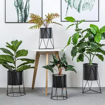 

Modern Metal Stand Pattern Flower Pot With Holder Plant Nordic Style Planter Pot For Home Garden Office Table Decoration
