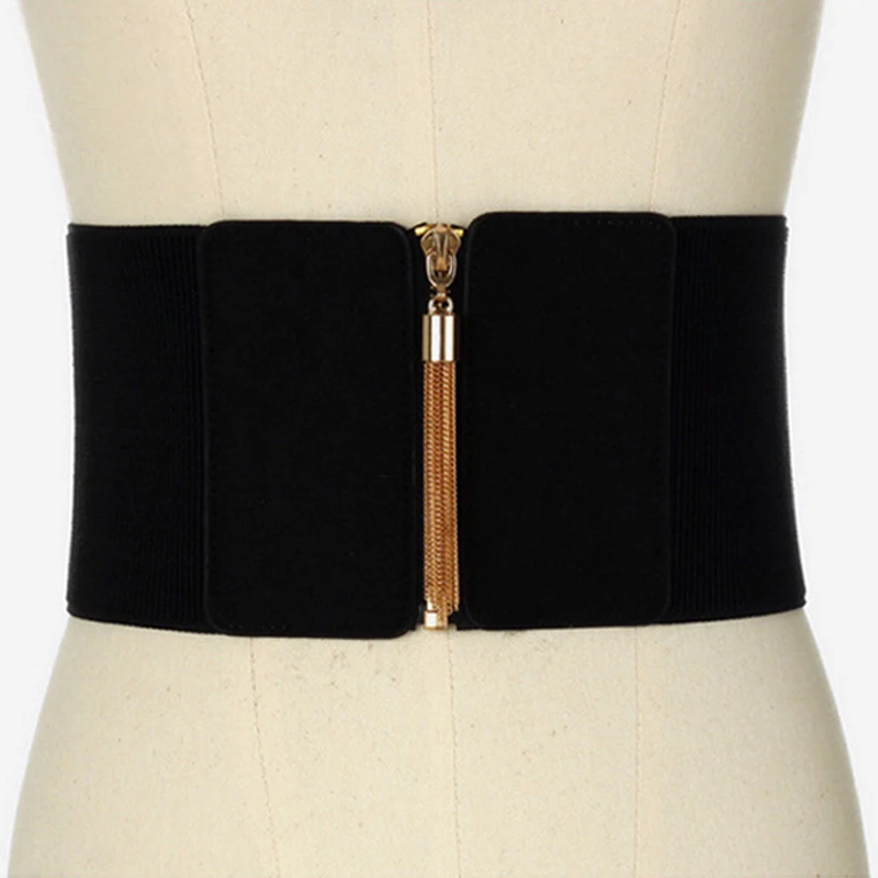 Breiter weiblicher Korsettgürtel in Übergröße, Damen-Designergürtel für Frauen, hochwertige große Stretch-Kummerbund, elastischer Bund, Gold – Detail 2