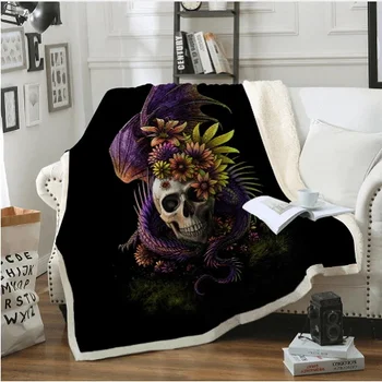 

Skull Floral Nap Blanket Lazy Sofa Knee Blanket Printed Home Multi-purpose Blanket