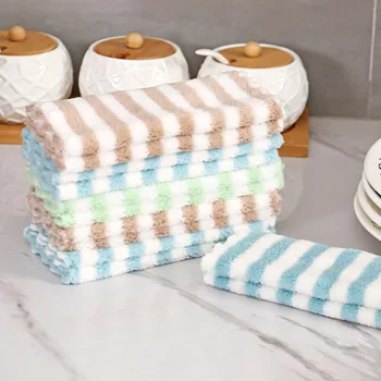 

3Pcs Cleaning Towel Multifunctional Dishwashing Cloth Anti-grease Cloth Wave/Stripe Random Color Kitchen Rag Coral Velvet