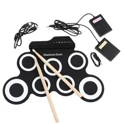 Portable Electronic Drum Digital USB 7 Pads Roll up Drum Set Silicone Electric Drum Pad Kit with DrumSticks Foot Pedal