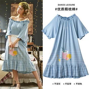 

Summer Japan and South Korea Nightdress Short Sleeve Comfortable 100% Cotton Nightdress Women's Dress Short Sleeve Nightdress
