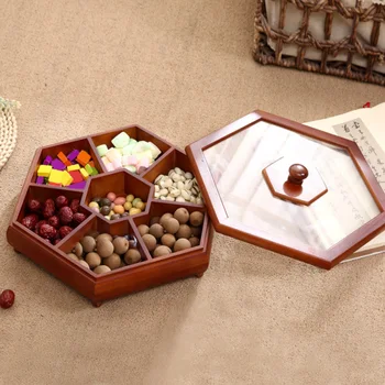 

Organizer Dry Fruit Wedding Desktop Serving Living Room Food Storage Candy Box Dispenser Home Nuts With Lid Wooden Snack Tray