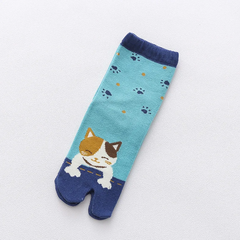 YOOWALK/Хлопковые носки с двумя носками и изображением животных из мультфильма «Кот»; пара носков с раздельным носком; японские носки с двумя пальцами; носки tabi - Цвет: Синий