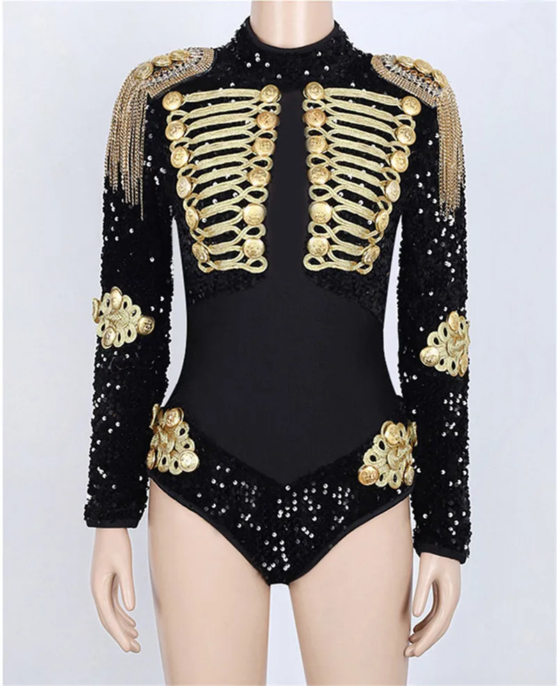 Women Stage Dance Costume Sexy Long Sleeve Sequins Mesh Gogo Jazz Dancer Costume Nightclub Bar Singer Performance Bodysuit