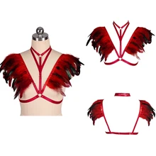 Перьевая клетка без косточек с погонами, нижнее белье для косплея, готические Топы BurningMan, эластичные регулируемые плечевые крылья, фестивальный рейв