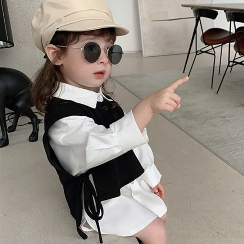 Kids Clothing Set Girls Clothing Set Girls' Spring Autumn Clothes Set Japanese Korean Style Vest + White Shirt Lapel 2PCS Children'S Suit Baby KIds Fashion Top