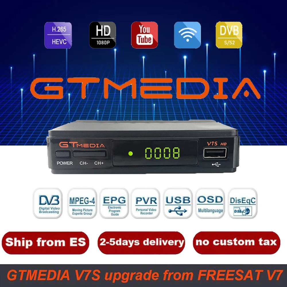 

GTMedia V7S HD Satellite Receiver Full 1080P with USB WIFI H.264 DVB-S2 With Europe Spain CCCAM TV Decoder FREESAT V7 HD Brazil