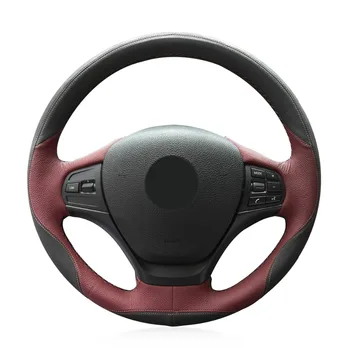 

OLPAY DIY Maroon Leather Black Suede Car Steering Wheel Cover for BMW F30 316i 320i 328i Soft Comfortable Durable