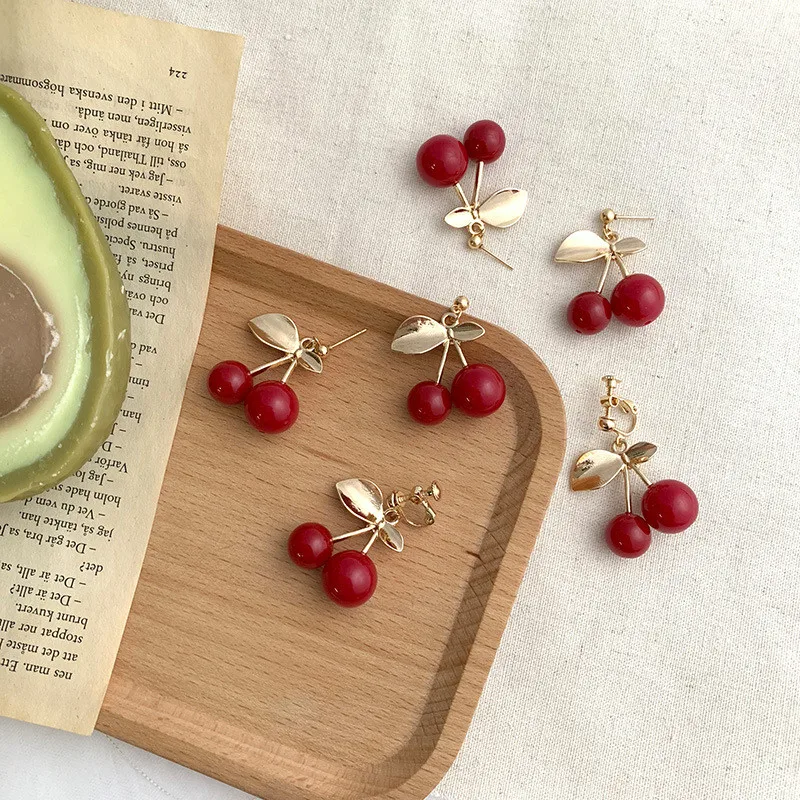 H43c2a204b0ba46a093bc40609cd47762j - Cute Red Cherry Drop Earrings for Women Sweet Fruit Fresh Cherry Pendant Earrings Female Student Ear Jewelry Couple Gifts