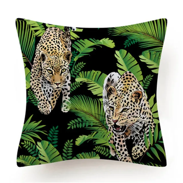 Tropical Jungle Cushion Cover 45x45 Polyester Tiger Leopard Printed Pillowcase Decorative Sofa Cushions Palm Leaf Pillowcover 012