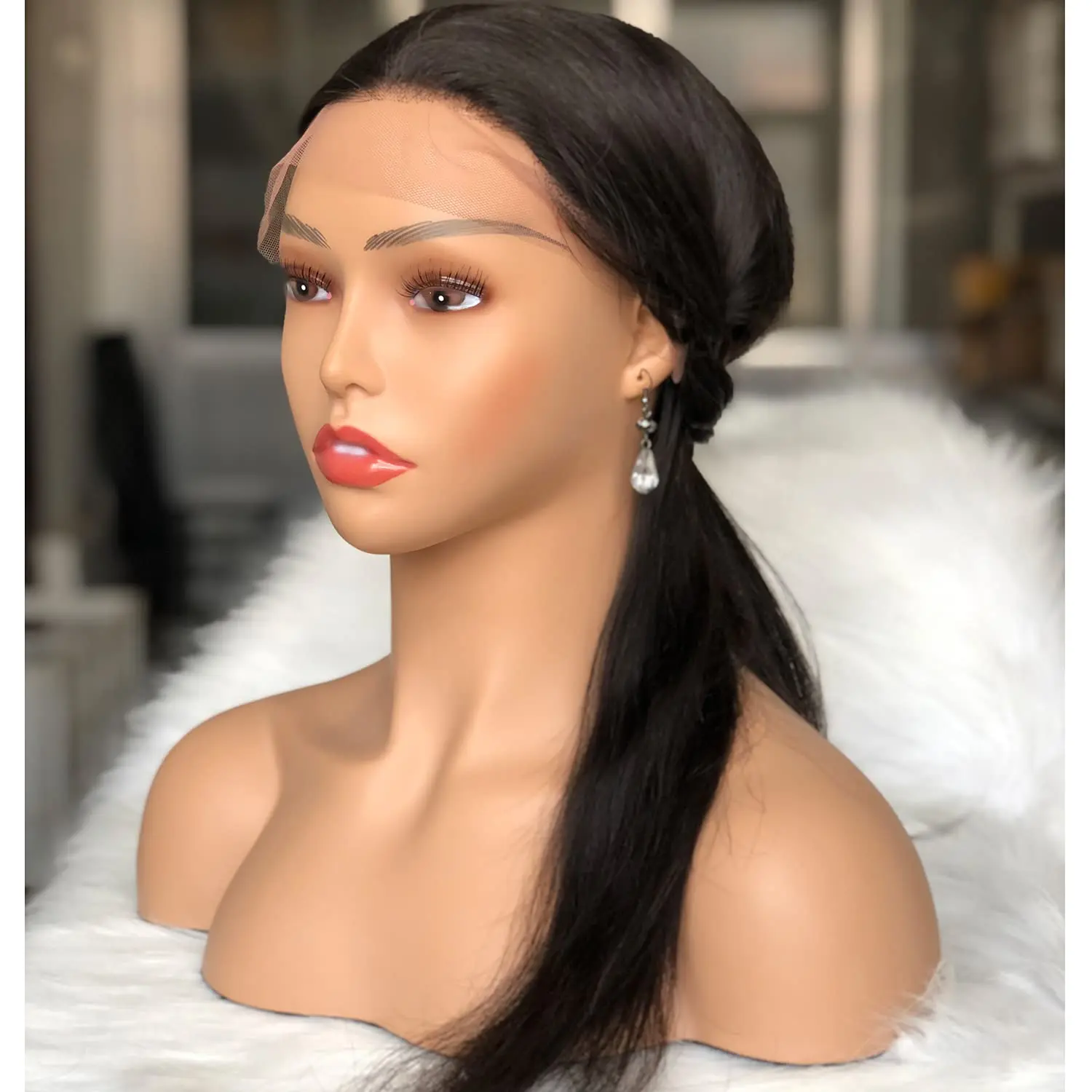 Realistic Female Mannequin Head with Shoulder Manikin PVC Head Bust Wig Head Stand for Wigs Display Making,Styling,Sunglasses,Necklace Earrings, Light