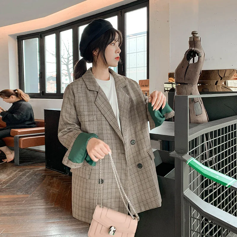 

Pattern Suit Korean-style Students 2019 Autumn New Style Online Celebrity INS Retro Plaid CHIC Small Suit Coat Women's