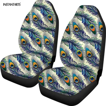 

INSTANTARTS Colorful Peacock/Exotic Animal Feathers Stylish Print Car Seat Covers Full Set Front Seat Covers for Cars 2020 New