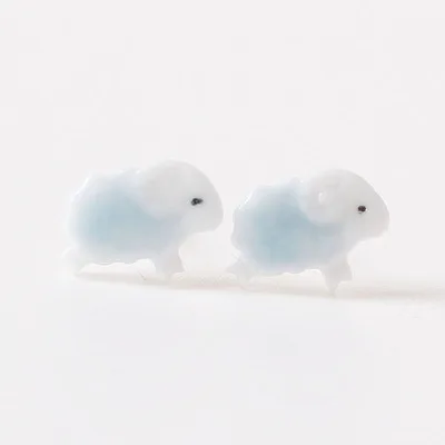Sheep Blue K084 BIGBING ювелирные изделия, модные рождественские керамические серьги-гвоздики ручной работы с рыбками, китами, Свинкой, жирафом, Кроликом, собакой, лебедем, улиткой, бабочкой - Окраска металла: Sheep Blue