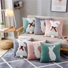 1 шт. Новая высококачественная бархатная Автомобильная подушка с вышивкой в виде милого кролика 3D, стеганая Подушка с бантиком и кроликом, Двойная подушка для подстилка-подушка