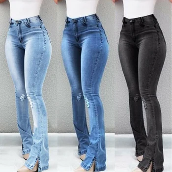 

Women High Waist Denim Jeans Stretch Slim Bell Bottom Pants Retro Flare Trousers FS99