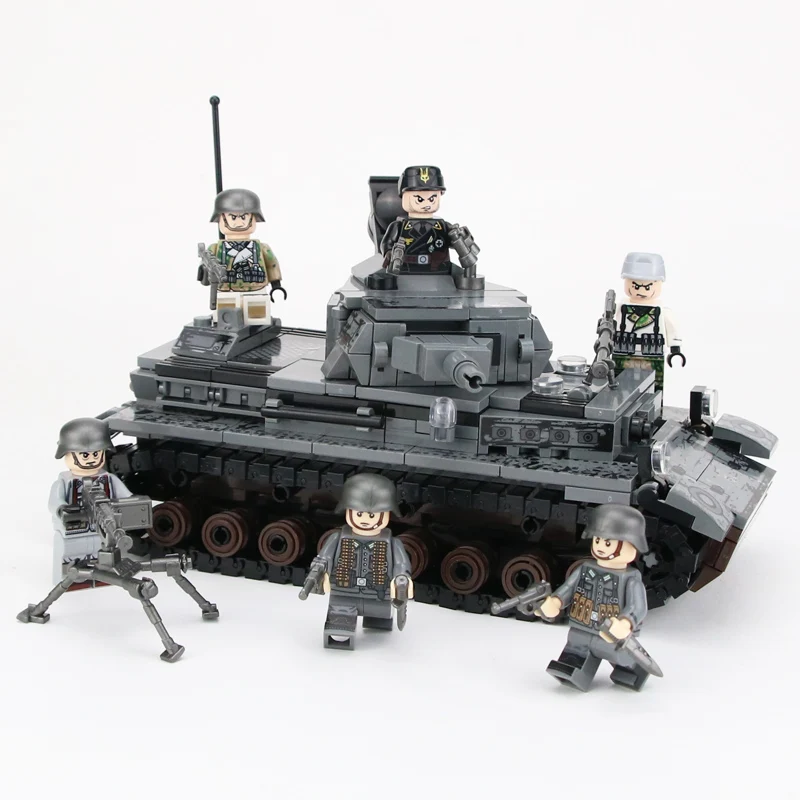 Günstig WW2 Military Deutschland IV Tank Bausteine kompatibel legoing WW2 Military Tank Armee Soldaten Figuren Waffe teile Ziegel Spielzeug