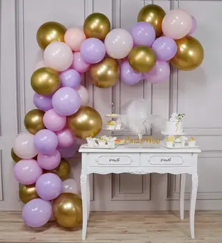 

60pcs/lot Purple Pink Gold Latex Balloon Arch Kit Birthday Party Gold Chrome Black Latex Balloons Decor Kids Garland Gift