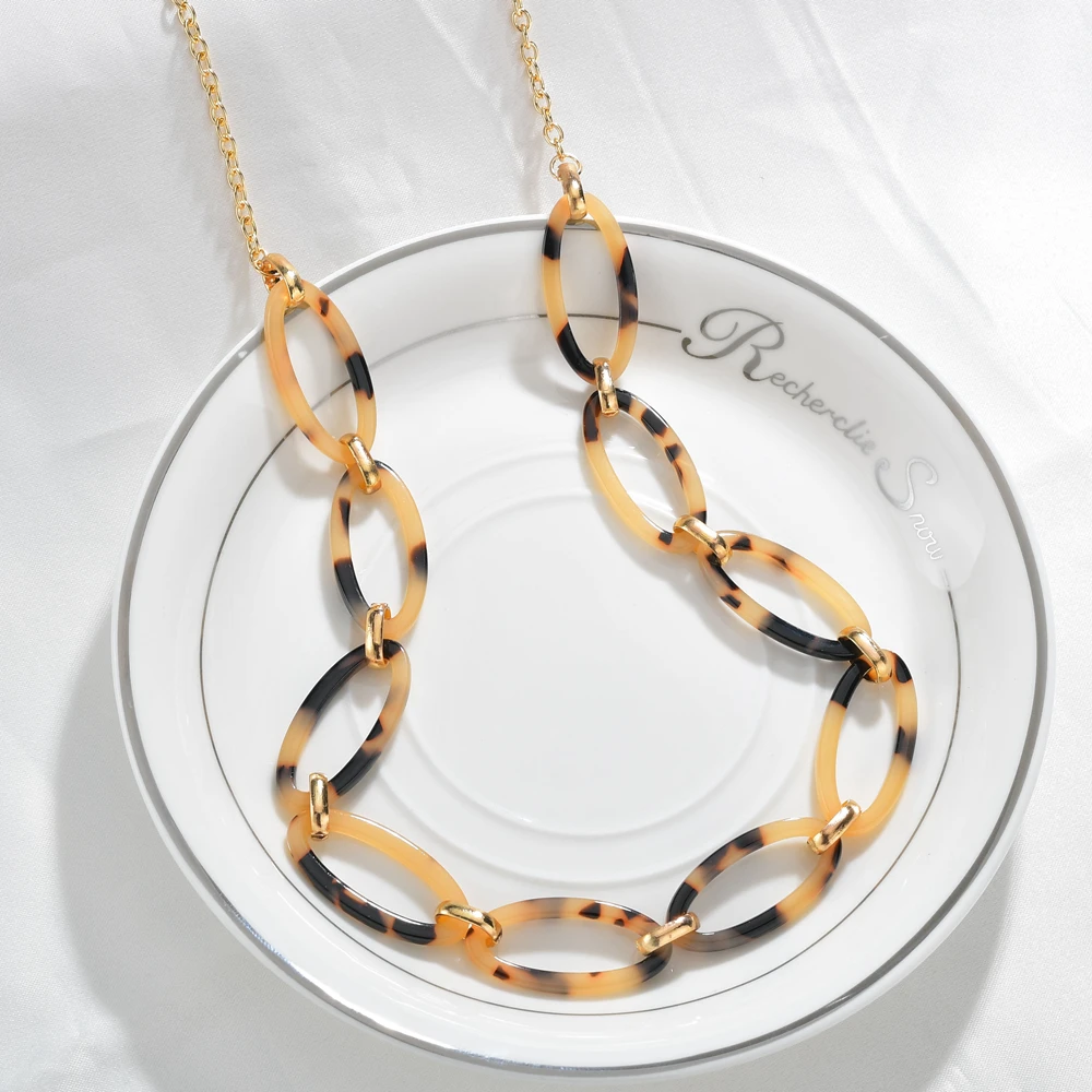 Новый длинный квадратный Леопардовый цвет акриловый золотой цепи ожерелье