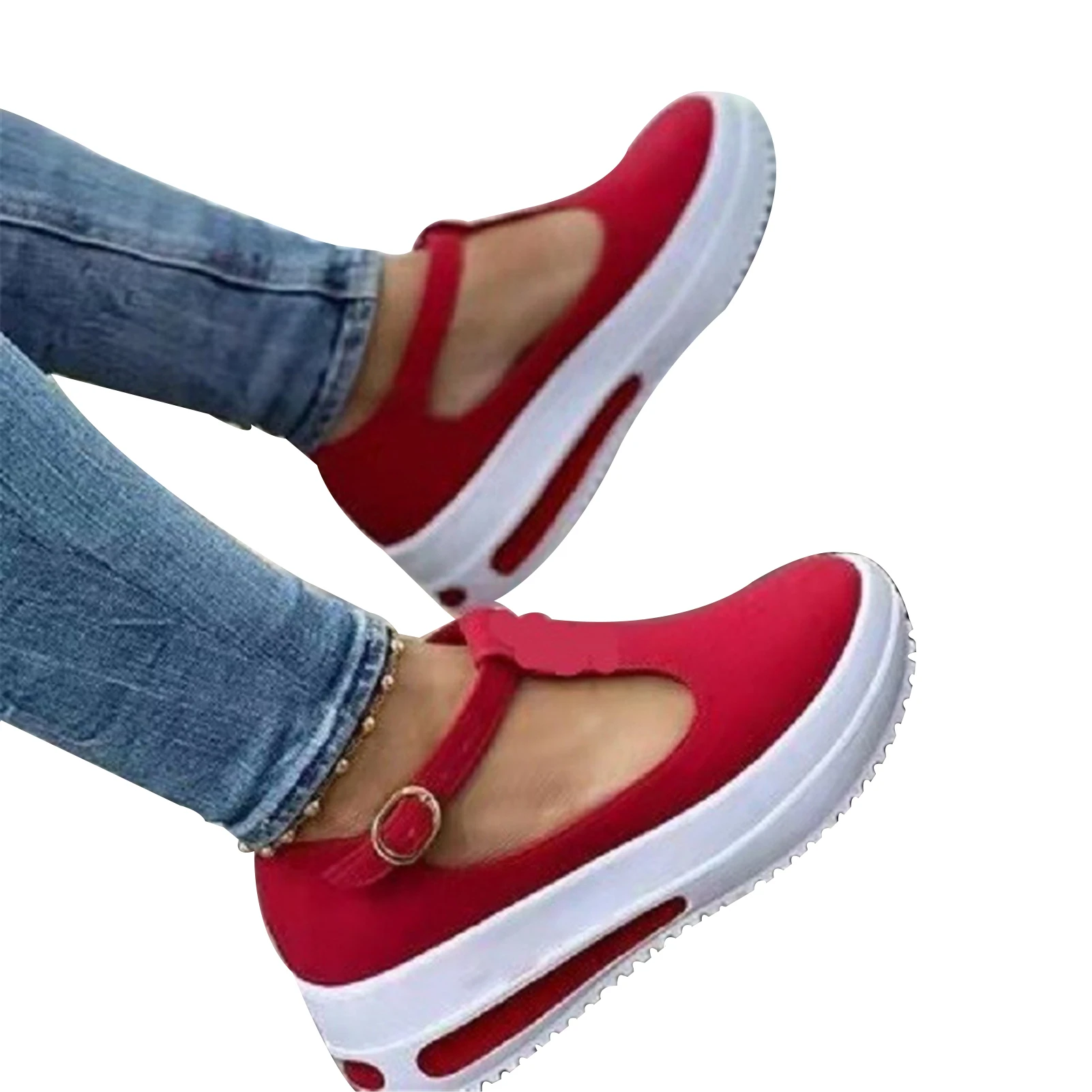 Wedge Heel Shoes Buckle Design Walking Shoe for Women EVAGNEE Spring Retro Round Head Loafers for Women 