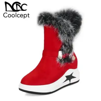 

Coolcept Women Ankle Boots Buckle Zipper Fashion Platform Fur Winter Shoes Women Concise Round Toe Warm Boots Size 32-40