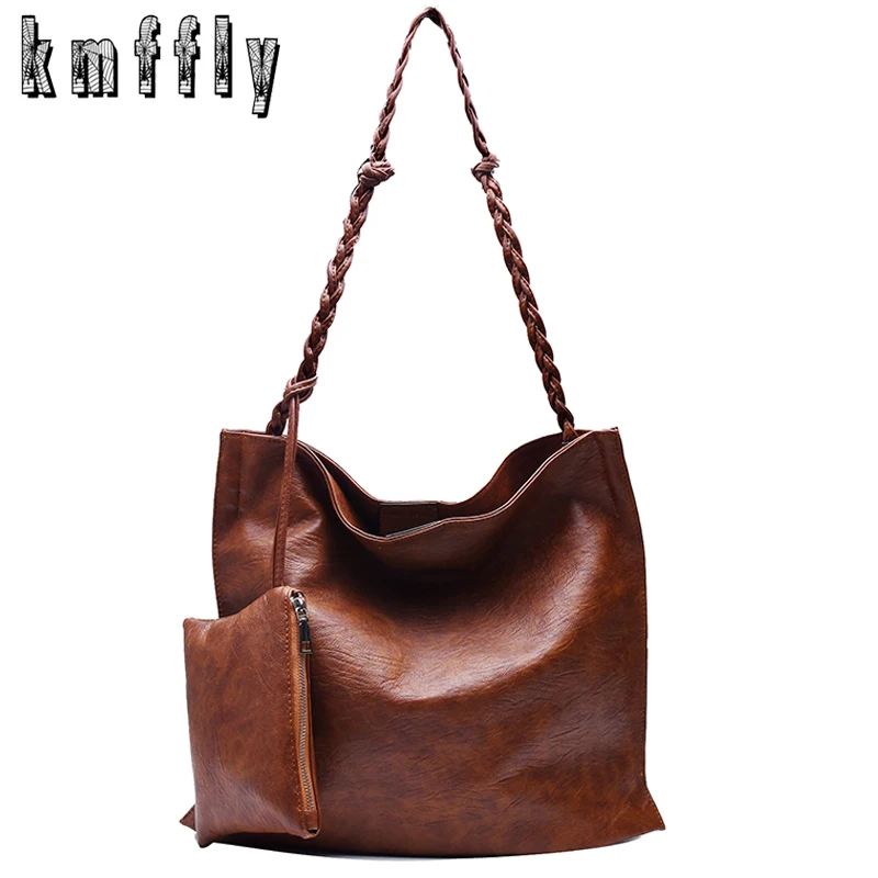 Best 2019 big Weaving Women Handbag 2set Leather Women Shoulder Bags Designer Women Messenger Bags Ladies Casual Tote Bags sac a main