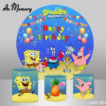 

InMemory Underwater World Round Circle Backdrop Photo Spongebob Baby 1st Birthday Party Boda Photography Background For Studio