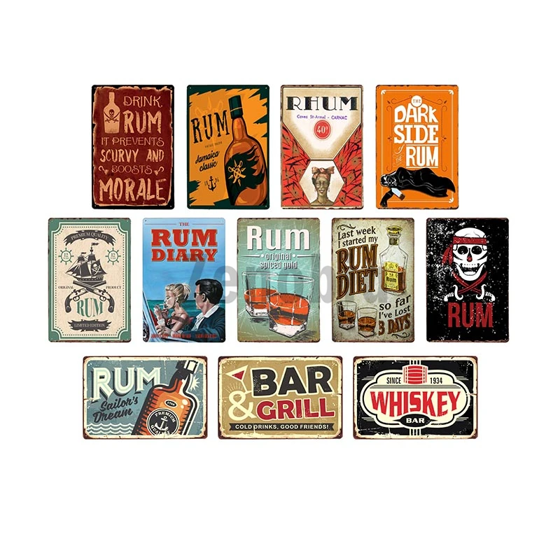 Rum Wine Metal Tin Signs Vintage Whisky Metal Painting Poster Wall Art Decor Per Bar Pub Club Restaurant Piatti Decorativi