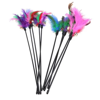 

60CM Cat Toy Funny Cat Stick With Small Bell Feathers Playing Rod Toys Pet Product Random Color AUG889