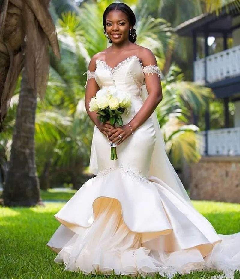 

2020 Luxury South African Sweetheart Mermaid Wedding Dresses Beads Plus Size Arabic Country Bridal wedding Gown Vestido de novia